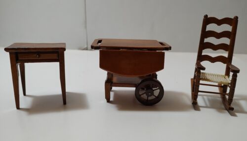 Vintage Dollhouse Furniture Rocking Chair Drop Leaf Table/Cart End Table - Picture 1 of 14