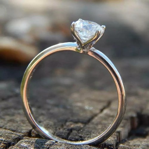 1ct Simulated Engagement Ring White Gold Plated Classic Solitaire - Picture 2 of 5