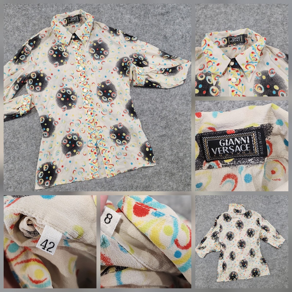 VTG Gianni Versace Couture Womens 42 8 Silk Button Up Blouse Shirt