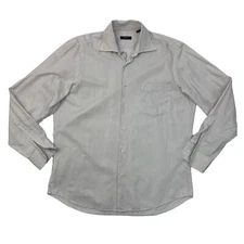 Hugo Boss Shirt Mens 16 White Plum Button Up Long Sleeve Striped Cotton *READ