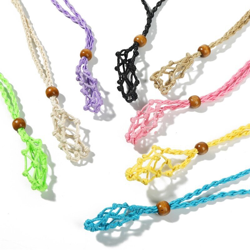Empty Crystal Stone Holder Woven Necklace Rope Cord Pendant Net