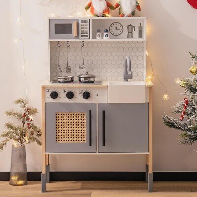 Robud  Wooden Kitchen Kids Pretend Play Kitchen Playset Toddlers Kitchen Toy Set
