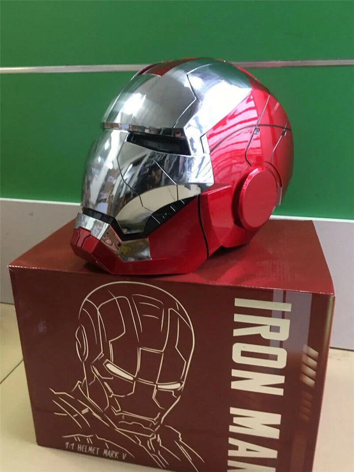 US Iron Man MK5 Helmet Voice-controlled Wearable LED Light Mask 1/1 Silver Mask - Image 2 of 4