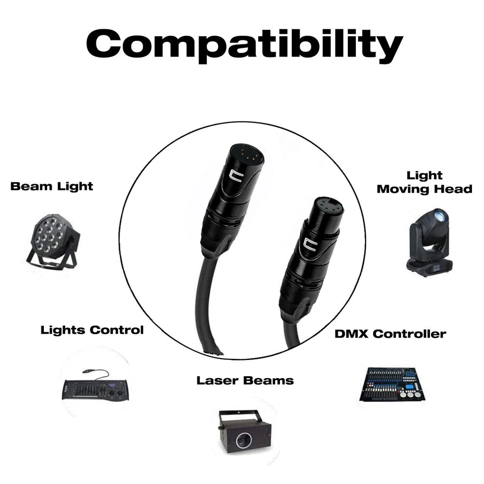 DMX Patch Cable 5-Pin XLR Male to Female - 120 ohm DMX512 Data Cord Custom Color - Image 2 of 4