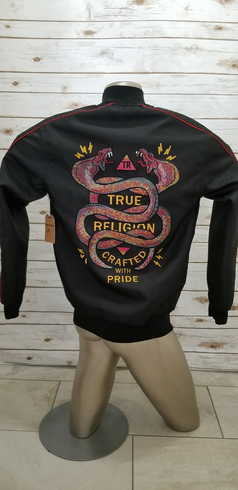 TRUE RELIGION MEN'S BLACK VINTAGE RED REVERSIBLE BOMBER MED NWT image 6