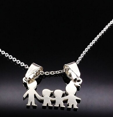 SS Silver Tone Family Necklace - Parents + 2 Boys