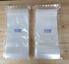 Uline 6"x12" 2 Mil RESEALABLE POLY BAGS #S-1902 Lot of 2 Packs/200 Bags