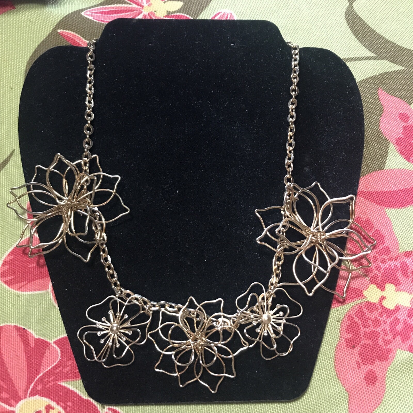 Three Dimensional gold tone Wire Statement Flower… - image 1