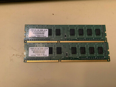 Lot of 2 -UNIFOSA 1GB DDR3 PC10600 1RX8 240P 128MX64 128mX8 CL9 8 GU502203EP0201
