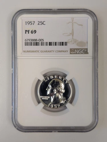 1957 NGC PF69 SILVER PROOF WASHINGTON QUARTER EXCELLENT EYE APPEAL 25c