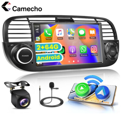 DAB+ 64GB Carplay Für Fiat 500 2007-2015 Android 13 Autoradio Navi WIFI Kamera