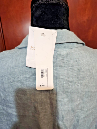 Soft Surroundings Cambout Jacket Large Aqua Stormy Linen Crepe Sleeve Blazer New - Picture 5 of 12