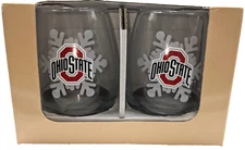 Set of 2 OSU Holiday Stemless Wine Glasses The Memory Company 12 oz