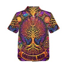 Tree of life. Colorful Grateful Dead. Hawaiian Button Shirt. 70's Rock Music
