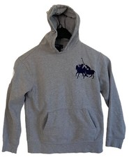 Ralph Lauren Polo Vintage Boys Med 10-12 Grey Gray Double Big Pony Logo Hoodie