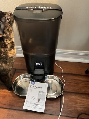 Black Automatic Pet Feeder for 2 pets, 7L Timed Dry Food Dispenser with 2 St