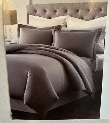 Macys Charter Club Duvet Cover KING Size 500 Thread Ct Gray Solid Damask Cotton