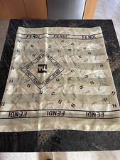 Fendi Vintage Black Gold Silk Large Monogram Scarf 65 X 27