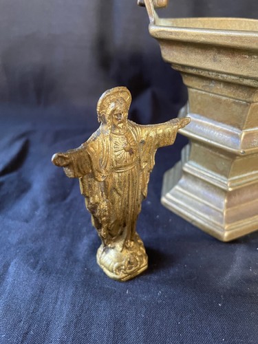 Rare Ancien Bronze Église Française Bronze Bronze Bronze Bronze Bronze Bronze Bronze Baisseau avec 2 Figurines - Photo 2 sur 7