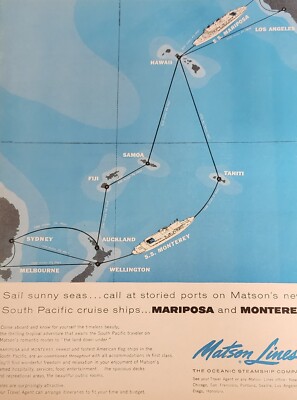 Matson Lines Cruise Ship Magazine Ad Picture Print Advertisement Wall Art   