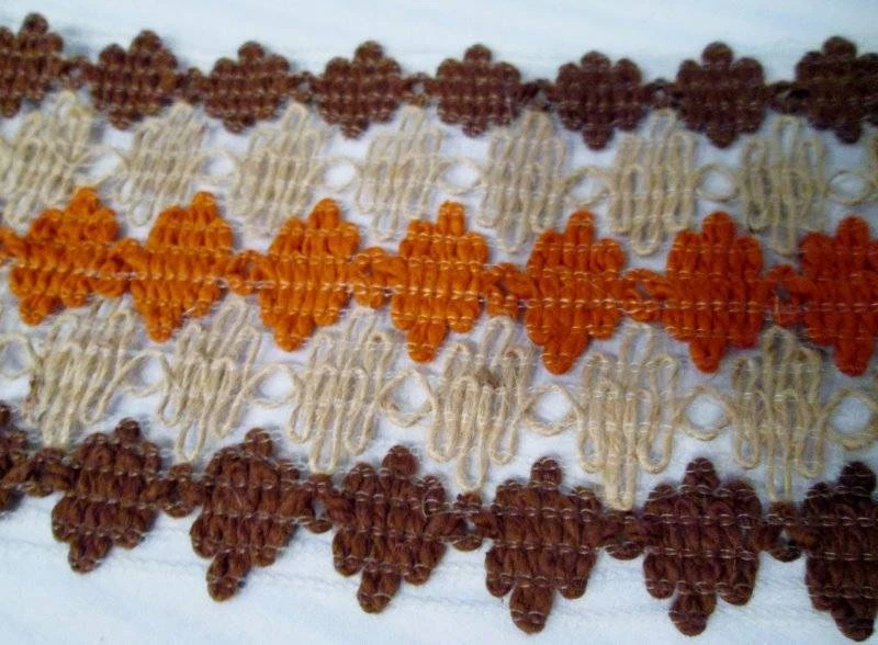 Cortinas de tapicería de tela GIMP de colección años 60 yute arpillera marrón naranja 4" 5 yardas Foto 4 de 4