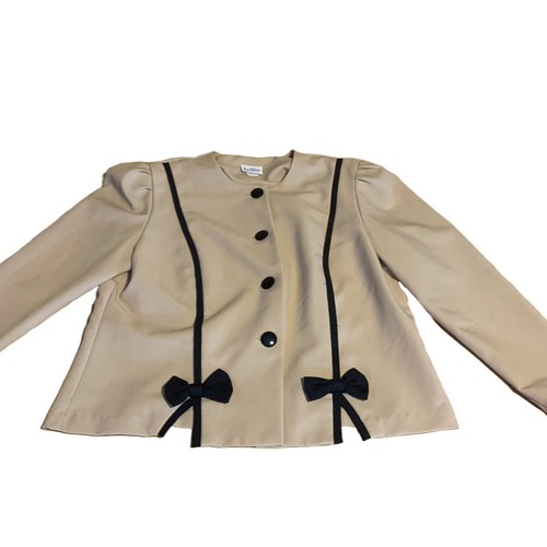 VINTAGE CIRCA 1980'S GOOD TIMES TAUPE AND NAVY BLUE BOW ACCENT BLAZER SIZE 18 - Picture 8 of 11