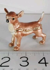 Chihuahua Dog Jeweled Enamel Hinged Magnet Trinket Box PHOTO Missing One Gem 