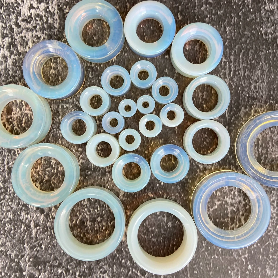 Par de túneles cóncavos de piedra opalita conjunto medidores tapones orgánicos Foto 4 de 4