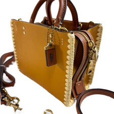 Coach Rogue 20 Bag CJ636 Crochet Handbag Shoulder Leather Yellow Brown Authentic