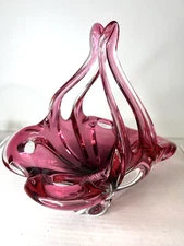 Fenton Art Glass Basket DOUBLE HANDLE  9 1/2 Tall HEAVY