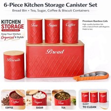 6Pcs Kitchen Storage Tins Canister Set Bamboo Lid Tea Coffee Sugar Bread Jar Bin