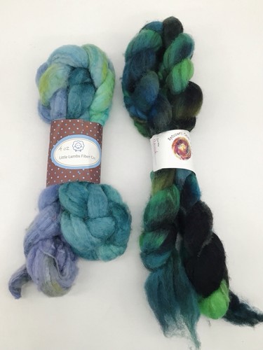 Lot of 2 Hand-Dyed Wool Roving Skeins - Little Lambs + Spinner's Candy - Picture 1 of 8