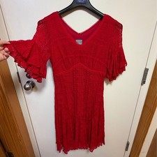 Vintage Red Lace Midi Dress Ruffle Sleeve Sz Large Romantic Coquette Cottage