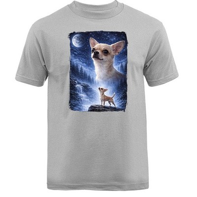 Chihuahua Howling at Moon Night Forest Dog Waterfall T-shirt