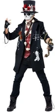 Voodoo Men Dude Costume Jacket Hat Skull Mask Skeleton Paws Halloween 01401