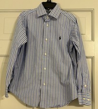 Polo Ralph Lauren Boys Blue White Striped Button-Up Dress Shirt Size 6 Cotton