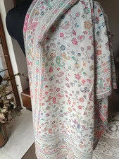 MASTERPIECE KANI JAMAVAR STOLE PAISLEY WHITE SILK PASHMINA WRAP HANDMADE SCARF