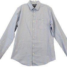 Claiborne Blue Preppy Stripe Shirt Classic Button Up Long Sleeve Slim Men Size M