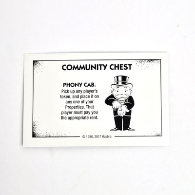 Monopoly Cheater s Edition 2017 Replacement ''Phony Cab'' Community Chest Card