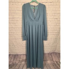 Baltic Born Olivia Dusty Blue Smocked Maxi Dress Metallic Size XXL Wedding Guest