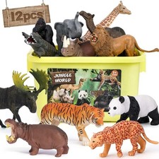12pcs Jumbo Safari Animals Figures,Playing Mat,Realistic Jungle Zoo Animal Toys