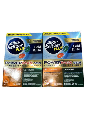 Alka-Seltzer PowerMax Gels Day Night Cold Flu Relief 24ct 2 Pack