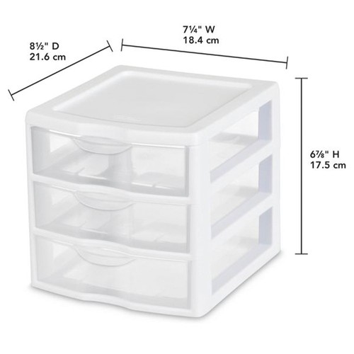 Sterilite ClearView Plastic Small 3 Drawer Desktop Storage Unit, White, 12 Pack - Picture 3 of 11