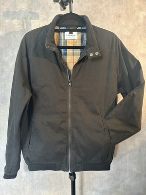 TOPMAN Men s Bomber Jacket Lined Brown/Blue Plaid Pockets Size M