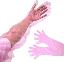50Pcs Disposable Plastic Veterinary Insemination Rectal Long Arm Gloves Red