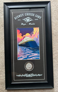 DISNEY CRUISE LINE Vintage 1998 One of a Kind Framed Coin/Etched Glass Picture