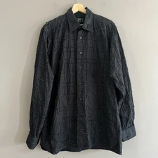 Ike Behar Men’s Long Sleeve Button Down Cotton Shirt Textured Black Metalic L