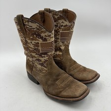 Ariat Kids Cowboy Boots Digital Camo Flag Square Toe Leather Suede Pull On US 4