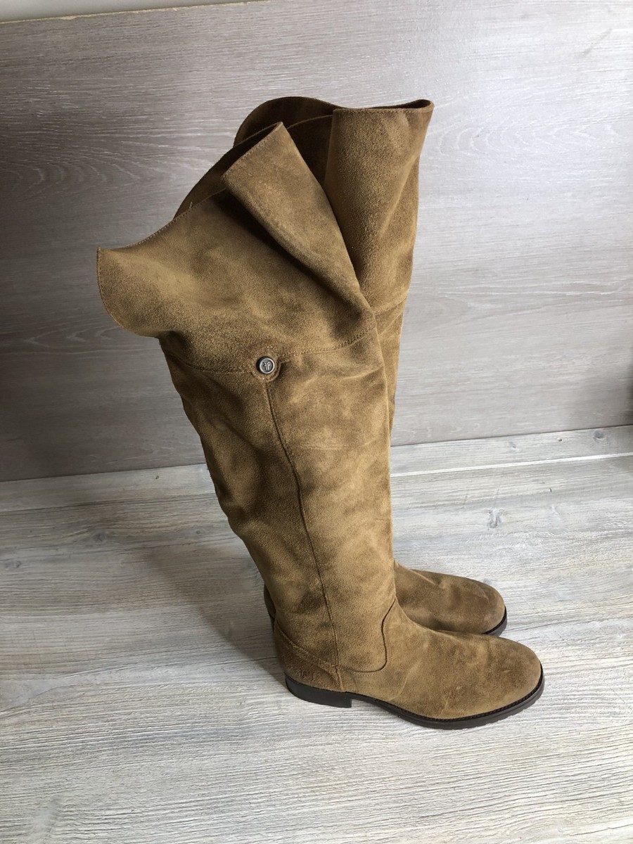 FRYE Women Shirley Suede Over The Knee Boot Taupe Leather Low 1