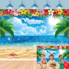 XCKALI Summer Hawaiian Beach Backdrop Tropical Flower Palm Ocean Birthday Luau P